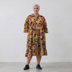 Mehrfarbiges Ballonkleid mit floralem Print V-Ausschnitt und lockerem weitem Stufenschnitt