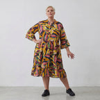 Mehrfarbiges Ballonkleid mit floralem Print V-Ausschnitt und lockerem weitem Stufenschnitt