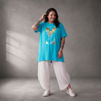 Damen Shirt Lagenlook Baumwolle Türkis, A-Linie, Oversize große Größen – Funky Diva
