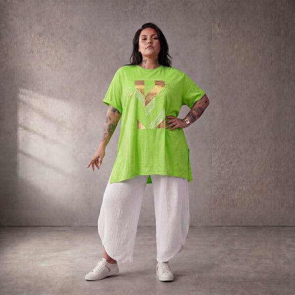 Damen Shirt Lagenlook Baumwolle Grün, A-Linie, Kurzarm, Oversize große Größen – Funky Diva