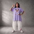 Damen Shirt Lagenlook Baumwolle Flieder, A-Linie, Kurzarm, Oversize große Größen – Funky Diva
