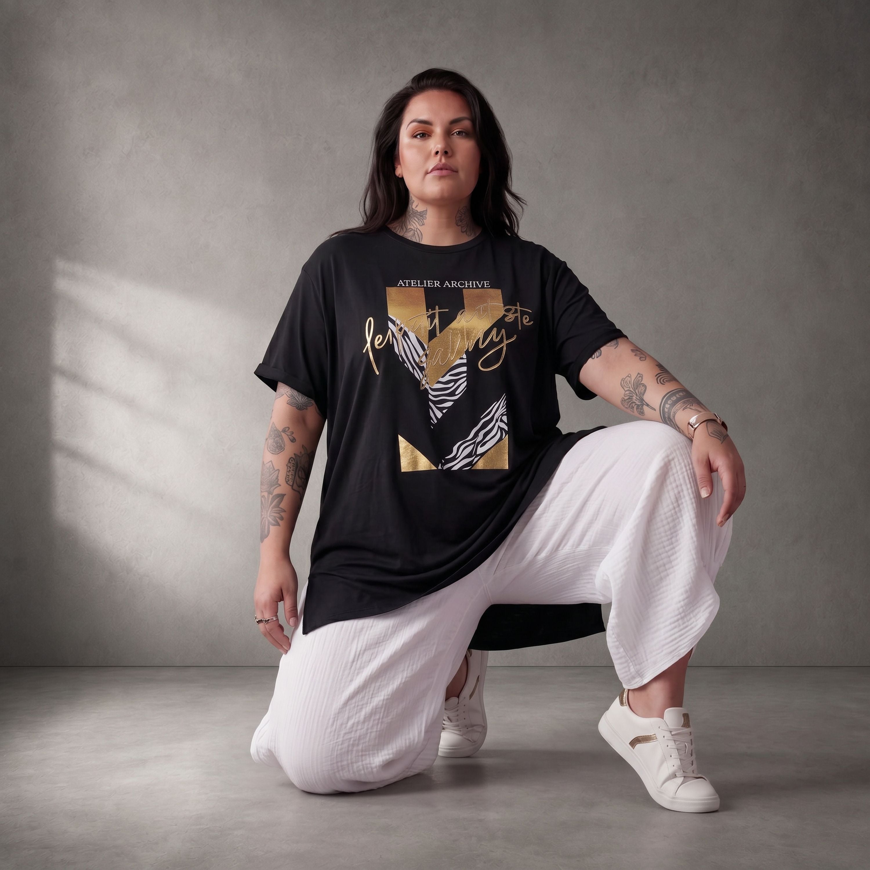 Damen Shirt Lagenlook Baumwolle Schwarz, A-Linie, Oversize große Größen – Funky Diva