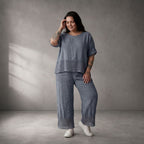 Zeitlose Leinenhose in Blau locker geschnitten mit ausgefallenem Detail und Komfortbund