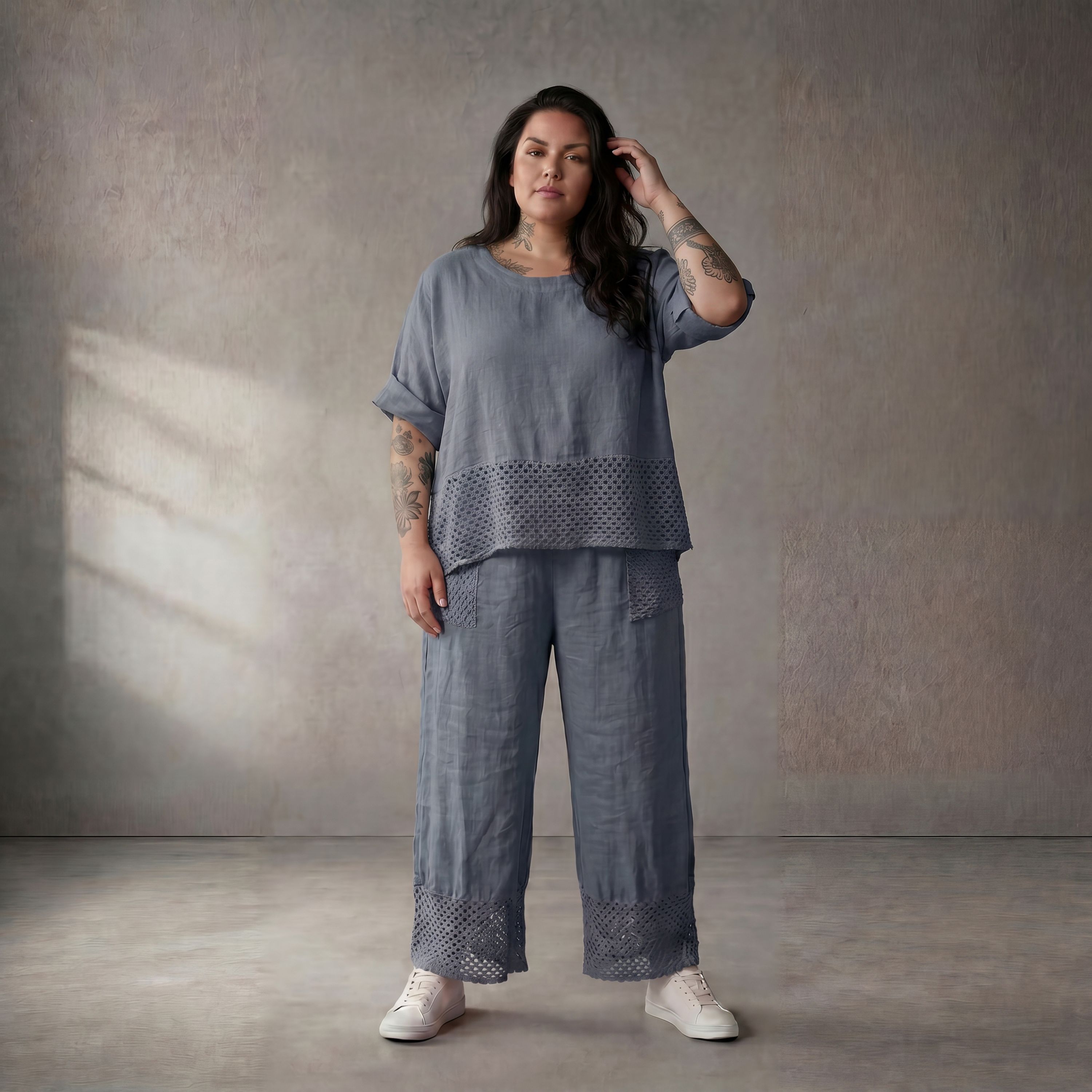 Leichtes Leinen Shirt in Blau fliessend Lagenlook Oversize locker zeitlos mit Taschen