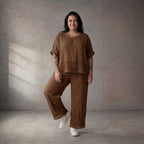 Braunes Leinen Shirt im Oversize Lagenlook leger zeitlos mit Taschen ausgefallen bequem