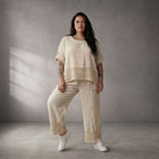 Zeitloses Creme Leinenhemd im Oversize Lagenlook leger ausgefallen mit weichen Taschen