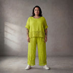 Limette Leinenhemd Oversize Lagenlook leger ausgefallen mit Taschen Detail fein zeitlos