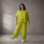 Limette Leinenhemd Oversize Lagenlook leger ausgefallen mit Taschen Detail fein zeitlos