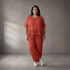 Leinen Oversize Shirt in Orange entspannt zeitlos mit Lagenlook und Taschen modern leicht