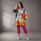 Ausgefallene Oversize Brokat Bluse in Gelb Blau Orange Schwarz Weiß Rosa leger Lagenlook