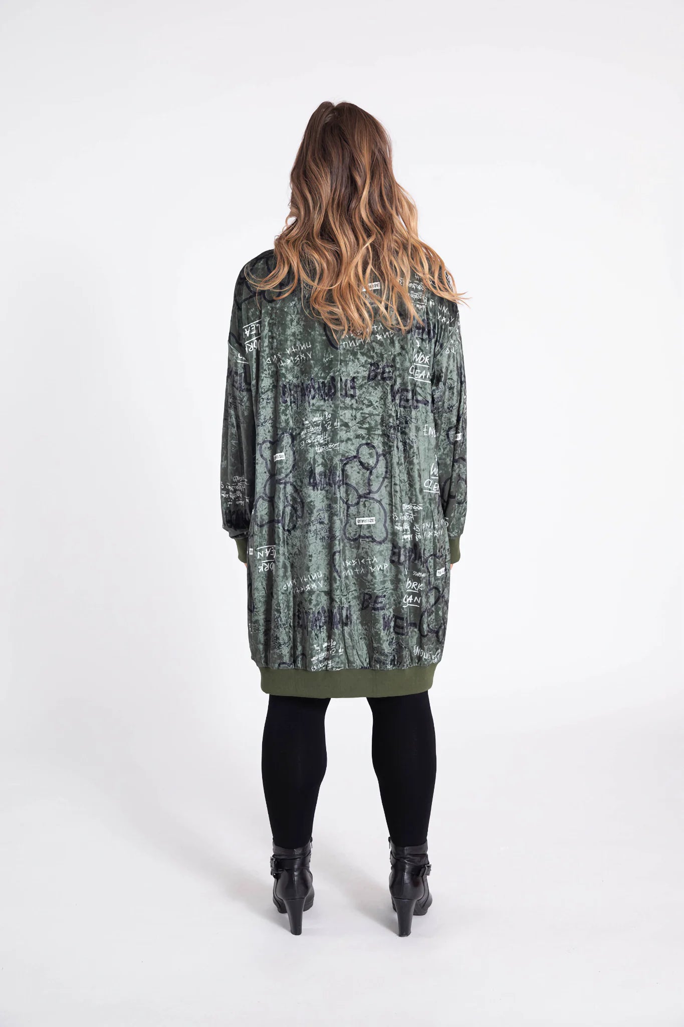  Pomme Rouge Kleid in gerader Form, aus Polyester, C6517, Olive, Buchstaben, Schick