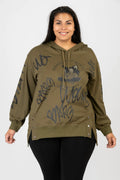  Pomme Rouge Hoody in gerader Form, aus Viskose, C6618, Olive-Schwarz, Schick, Modern