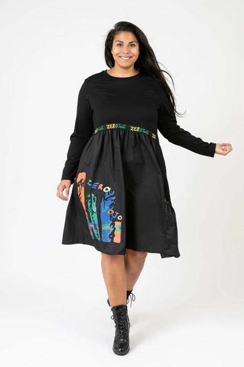  Pomme Rouge Kleid in gerader Form, aus Viskose, C6629, Schwarz-Multi, Muster, Schick