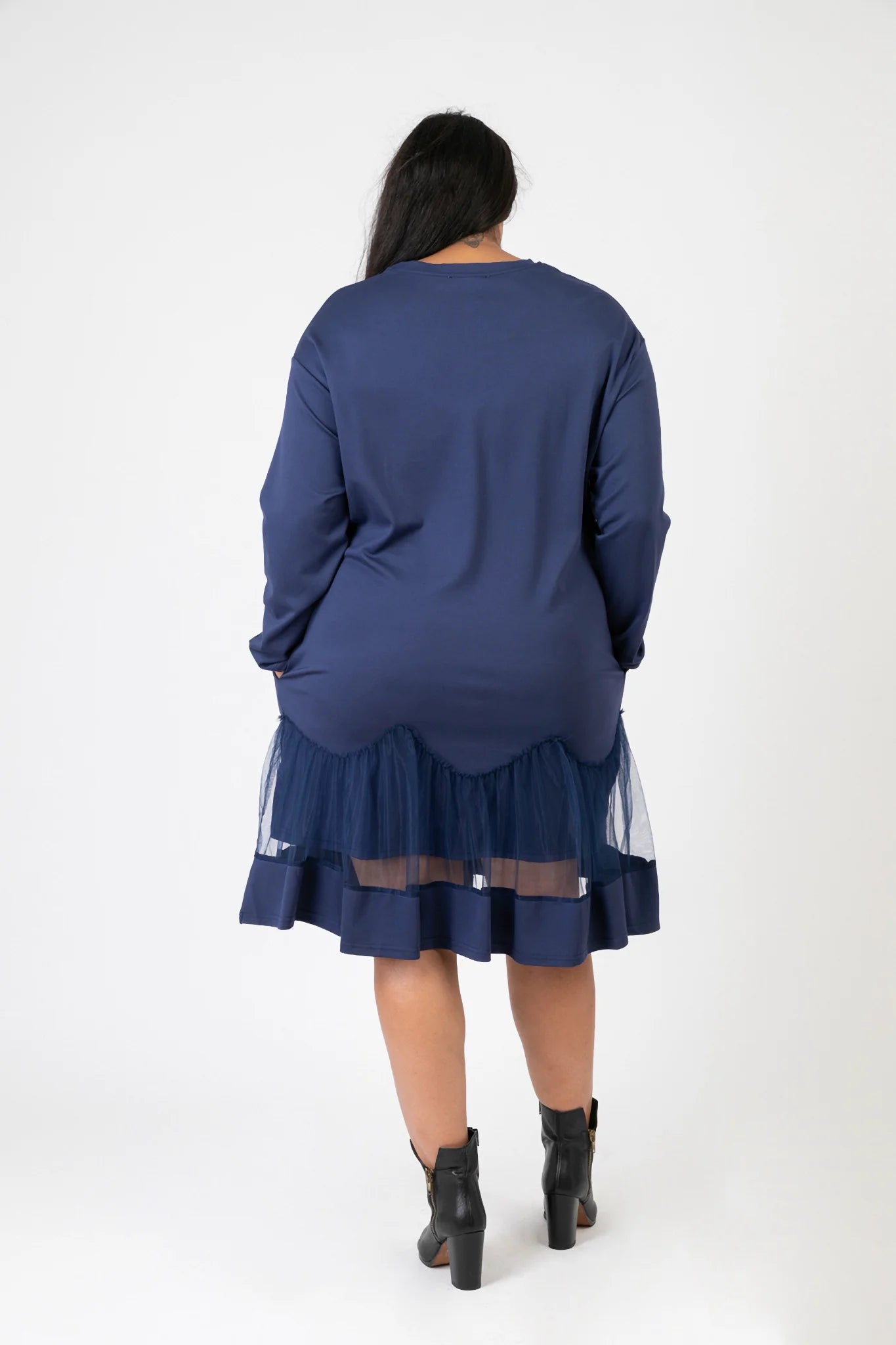  Kleid von Pomme Rouge aus Viskose in gerader Form, C6630, Blau-Multi, Muster, Ausgefallen