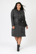  Pomme Rouge Kleid in gerader Form, aus Viskose, C6635, Grau-Schwarz, Muster, Schick