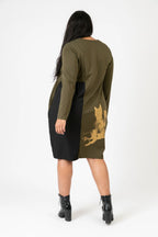  Pomme Rouge Kleid in gerader Form, aus Viskose, C6637, Khaki-Multi, Muster, Schick