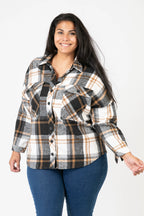  Pomme Rouge Jacke in gerundeter Form, aus Polyester, C6650, Schwarz-Weiß-Beige, Kariert