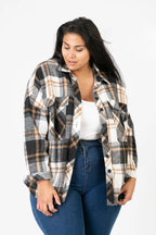  Pomme Rouge Jacke in gerundeter Form, aus Polyester, C6650, Schwarz-Weiß-Beige, Kariert