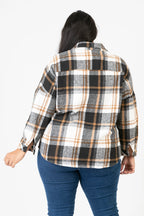  Pomme Rouge Jacke in gerundeter Form, aus Polyester, C6650, Schwarz-Weiß-Beige, Kariert