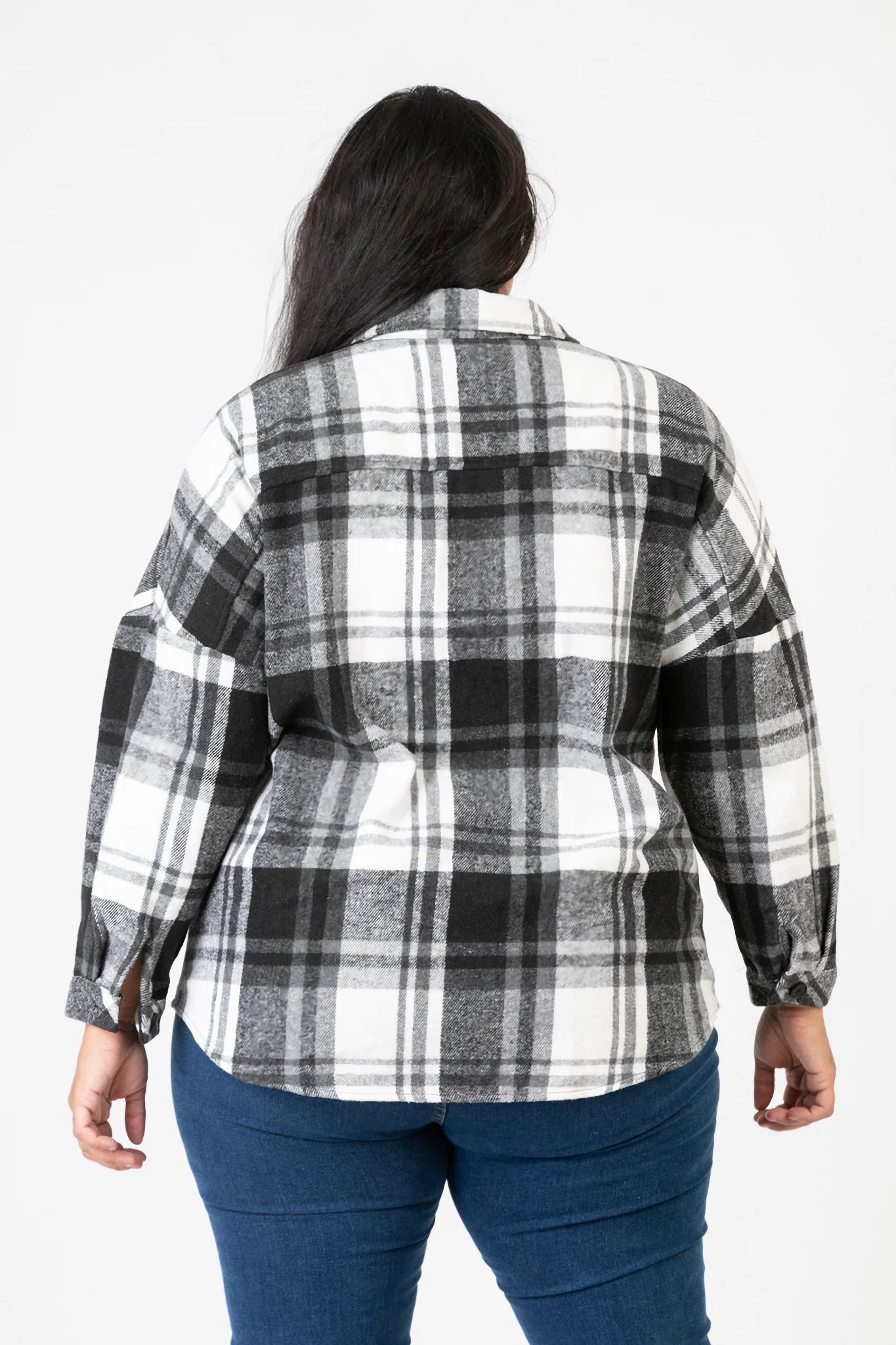  Pomme Rouge Jacke in gerundeter Form, aus Polyester, C6650, Schwarz-Weiß-Grau, Kariert