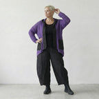 Ausgefallene Lagenlook Jacke aus feiner Baumwolle in gerader Oversize Form, luftig, leicht, Violett/Schwarz