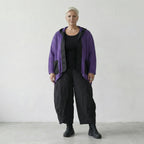 Ausgefallene Lagenlook Jacke aus feiner Baumwolle in gerader Oversize Form, luftig, leicht, Violett/Schwarz
