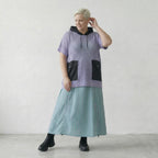 Luftiges Oversize Shirt aus feiner Baumwolle im ausgefallenen Lagenlook mit Kapuze, Flieder/Schwarz