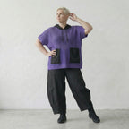 Stilvolles Oversize Shirt im Lagenlook aus feinem Baumwollstrick mit moderner Lochstruktur, Violett/Schwarz
