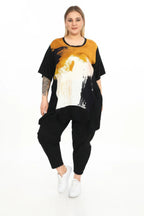  Divas Planet Shirt in gerader Form, aus Viskose, DP10169, Schwarz, Abstrakt, Schick