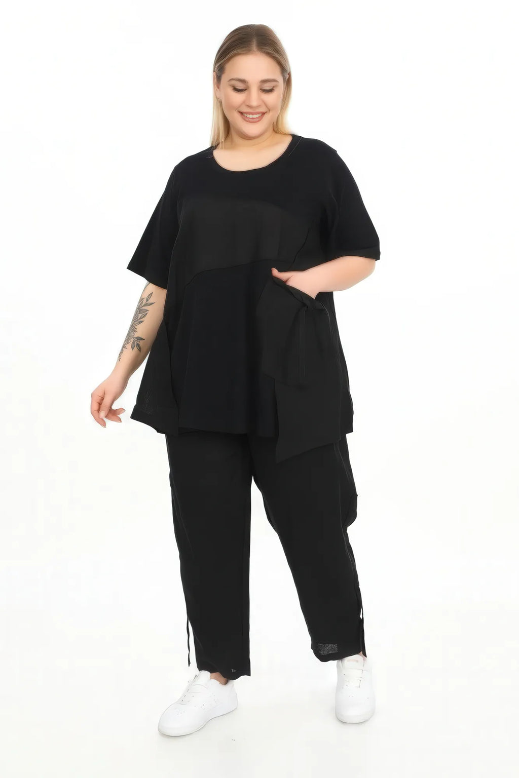  Karotte Hose von Divas Planet aus Leinen, DP4510, Schwarz, Schick, Modern, Bequem, Schick