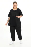  Karotte Hose von Divas Planet aus Leinen, DP4510, Schwarz, Schick, Modern, Bequem, Schick