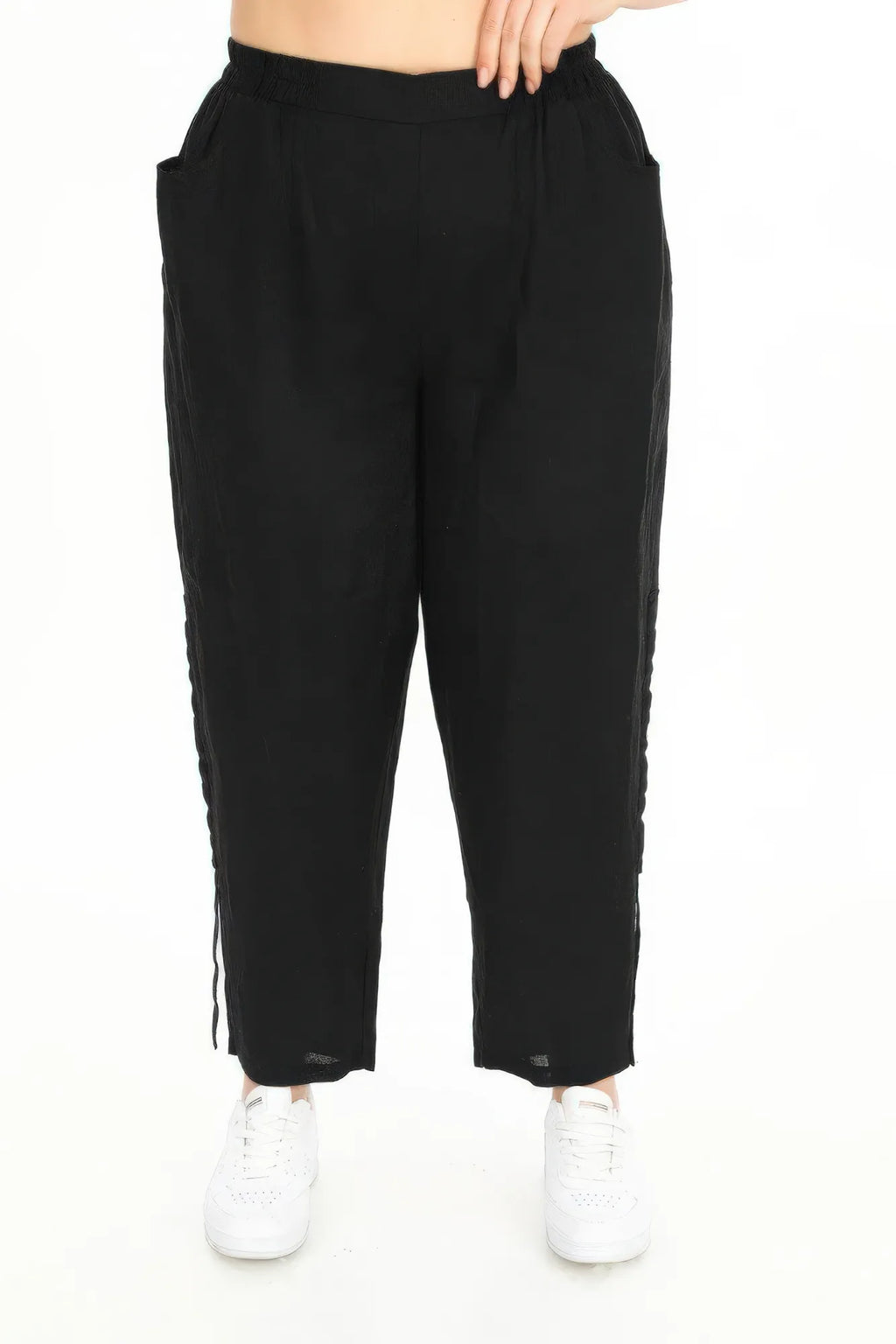  Karotte Hose von Divas Planet aus Leinen, DP4510, Schwarz, Schick, Modern, Bequem, Schick
