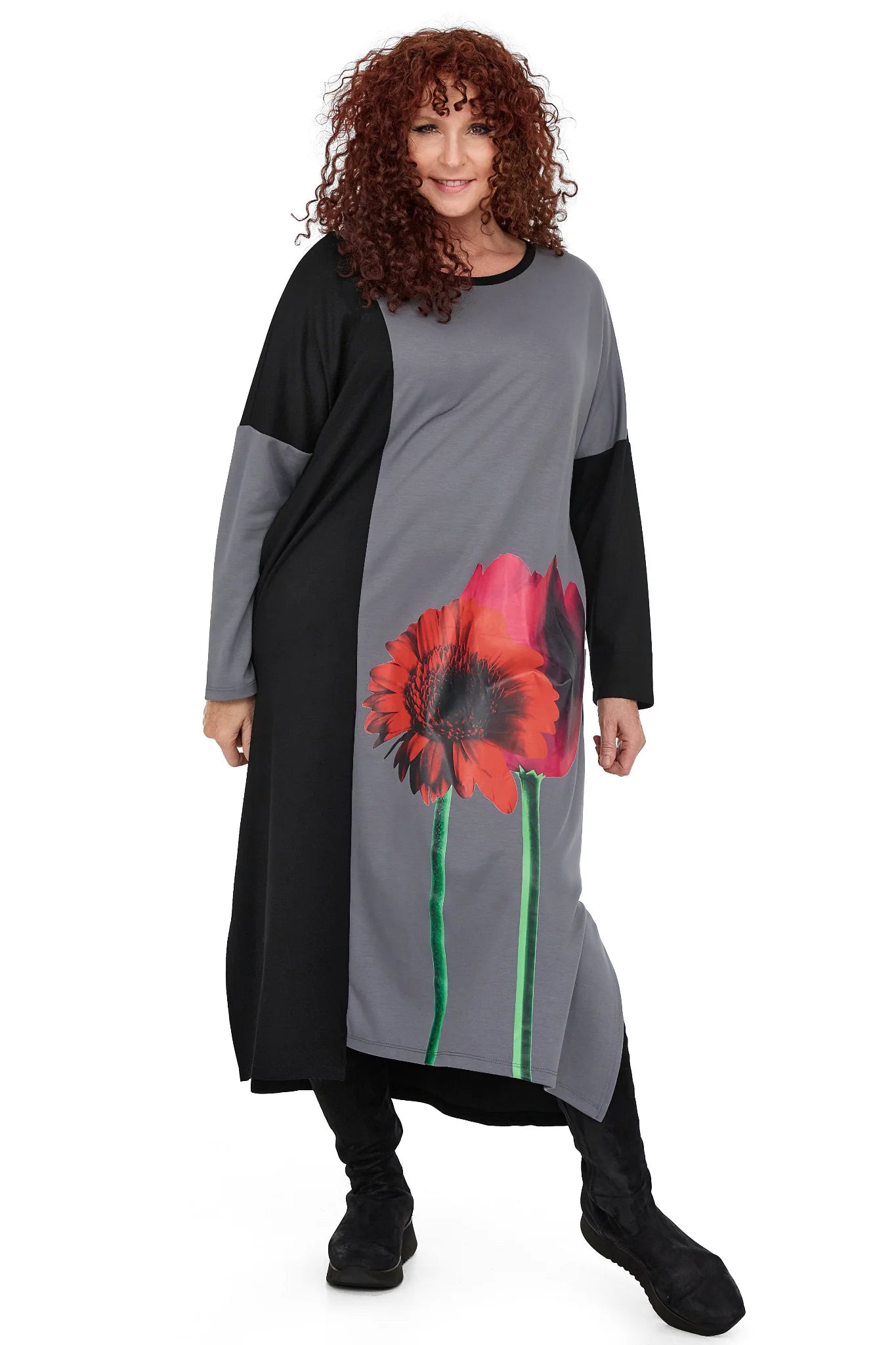  Modisches A-Form Kleid mit floralen Mustern, bequemer Schnitt aus hochwertiger Viskose