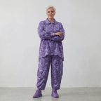 Leichte A-Form Oversize Bluse aus feiner Baumwoll-Popeline im lässigen Batik Lagenlook, Lila