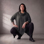 Damen Shirt Lagenlook Baumwolle Anthrazit, A-Linie, 7/8-Arm, Rollkragen, Oversize große Größen – Funky Diva
