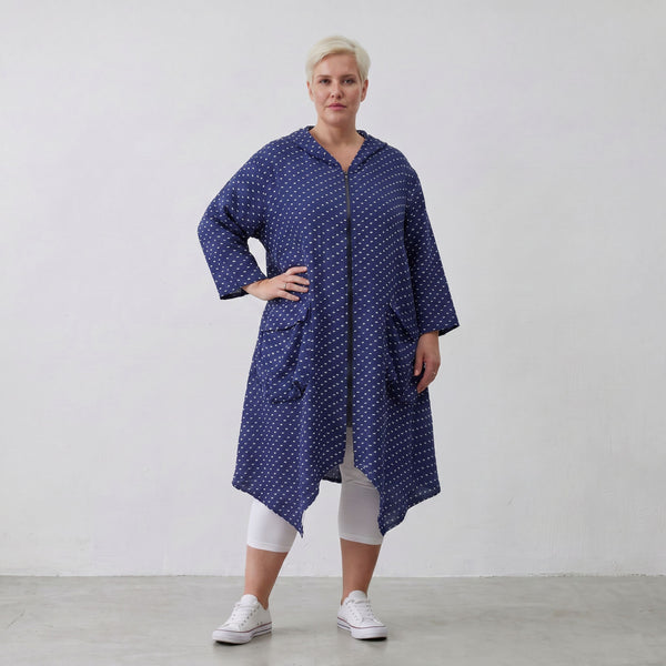 Zeitloser Oversize Lagenlook Mantel in DunkelblauWeiß Karo leger edel sommerlich weich