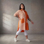 Leichte Popelinebluse in Orange/Weiß Oversize Look leger zeitlos mit Hemdkragen modern