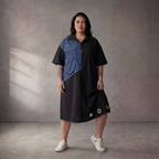 Leichte Baumwolltunika im Lagenlook Oversize leger in Blau Schwarz zeitlos elegant luftig