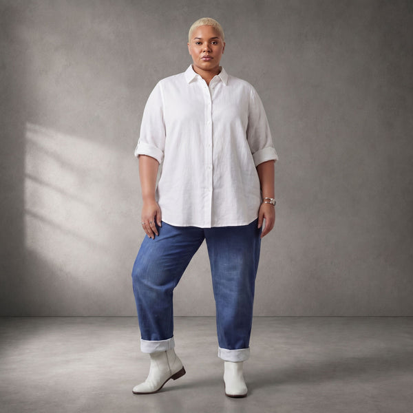 Legere blaue Karottenhose aus Baumwolle im Lagenlook weich elastisch zeitlos und bequem