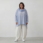 Leichtes Lagenlook Shirt in Jeansblau Weiß mit Crashoptik Oversize asymmetrischem Saum