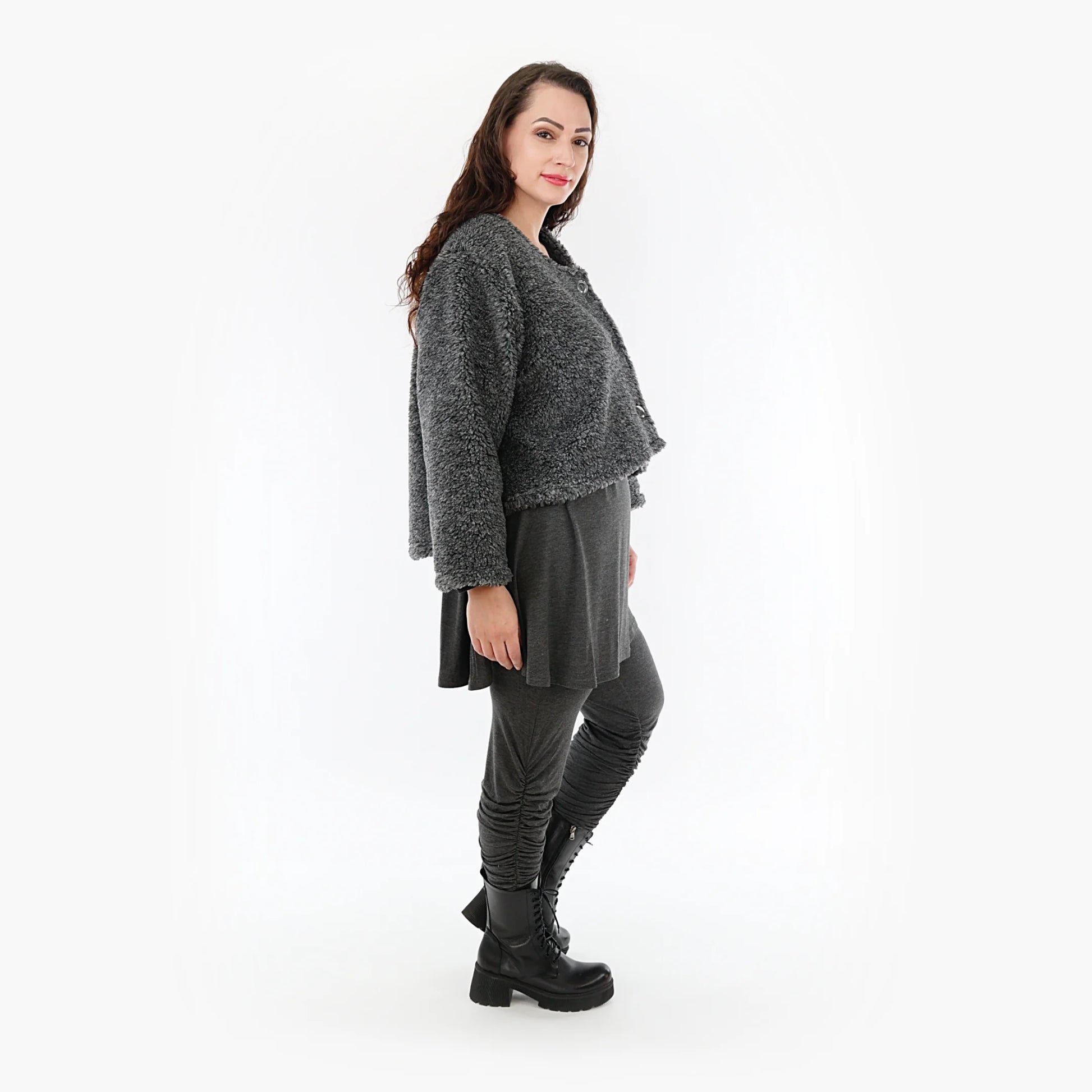  Jacke von AKH Fashion aus Materialmix in gerundeter Form, 1360.00130, Dunkelgrau, Schick