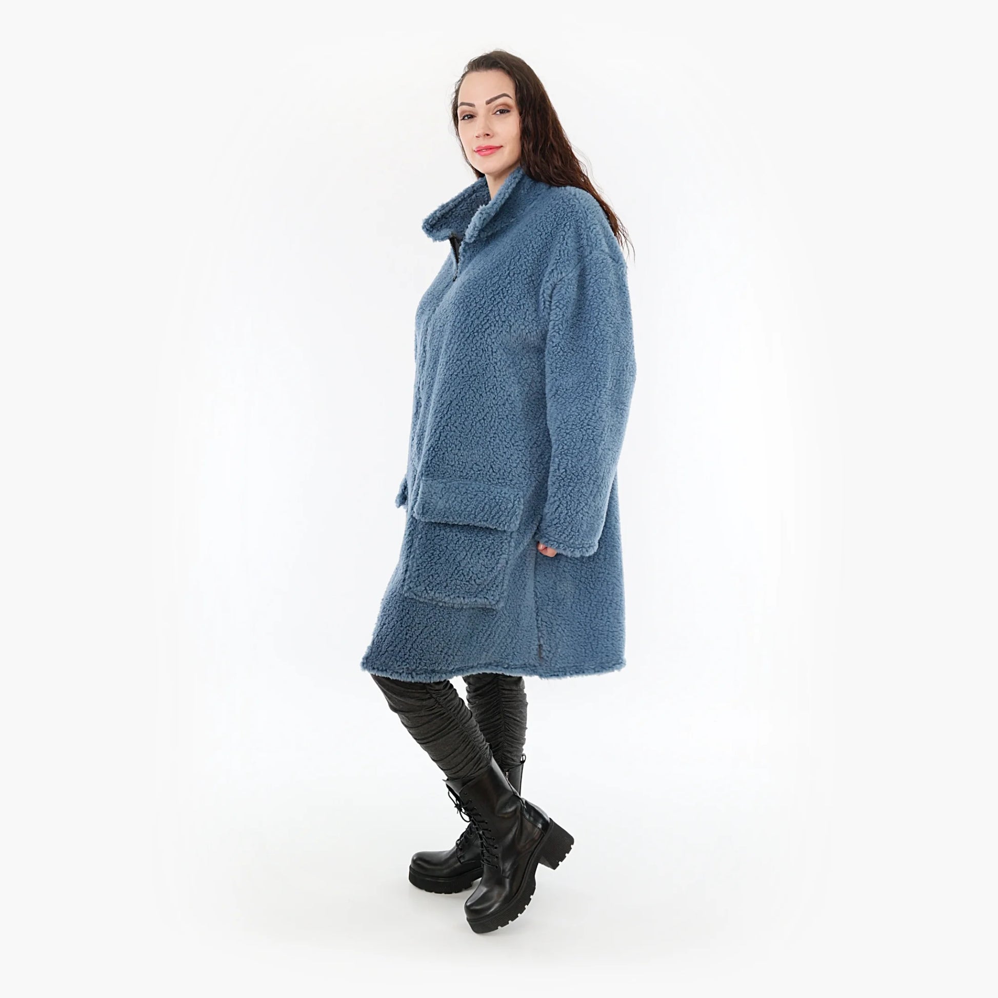  Jacke von AKH Fashion aus Materialmix in gerader Form, 1360.06656, Blau, Schick, Modern