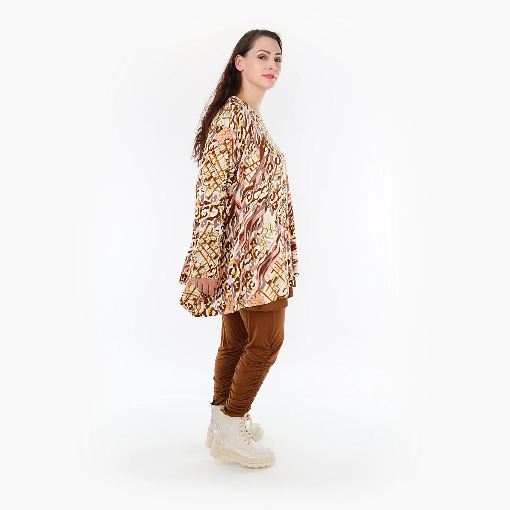  A-Form Bigshirt von AKH Fashion aus Viskose, 1355.00593, Cognac-Rose-Weiß, Muster, Schick