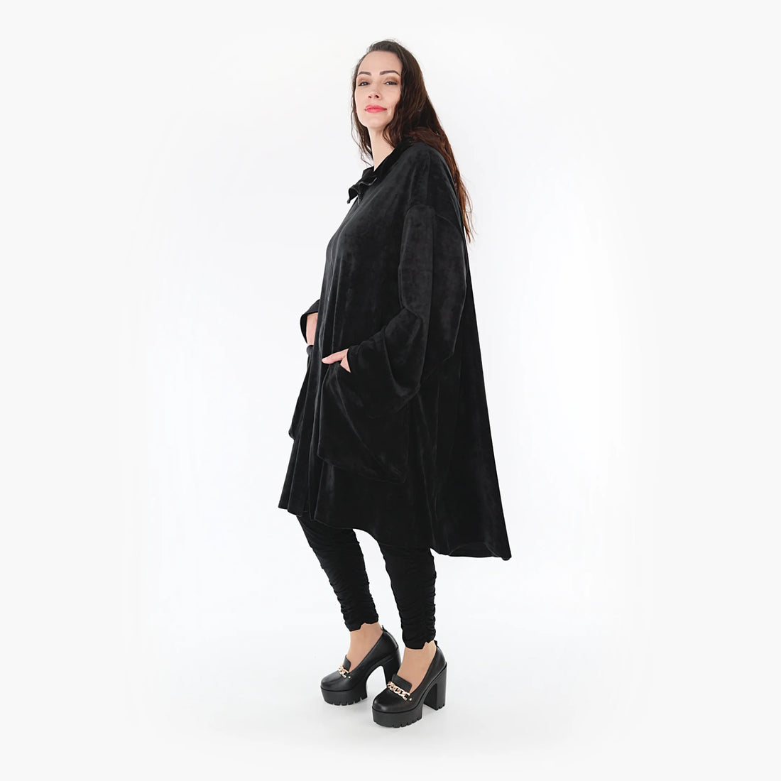 Coat by AKH Fashion made of polyester in a high-low style, 1368.02276, black, extravagant 