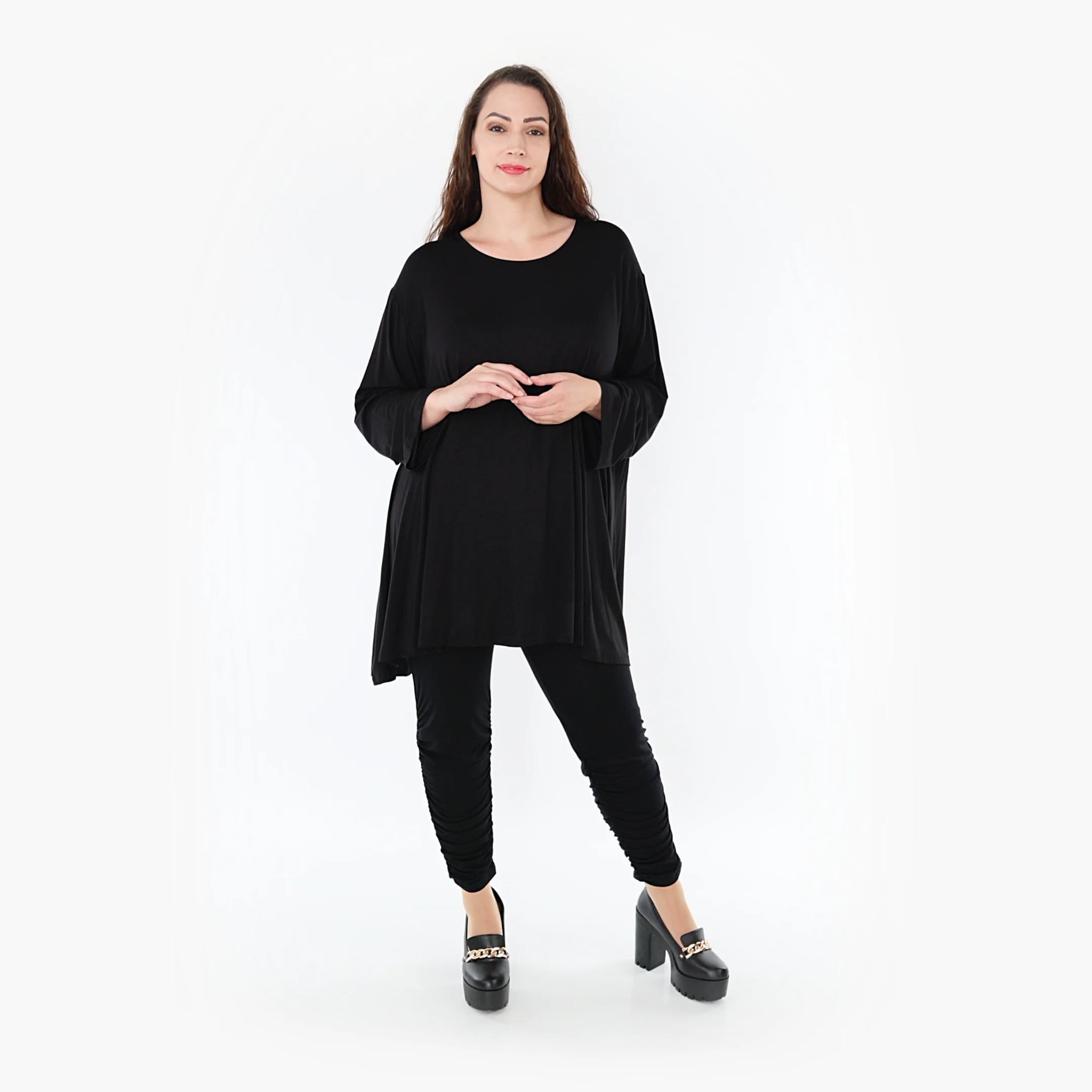  A-Form Bigshirt von AKH Fashion aus Bambus, 1356.00593, Schwarz, Unifarben, Schick, Modern