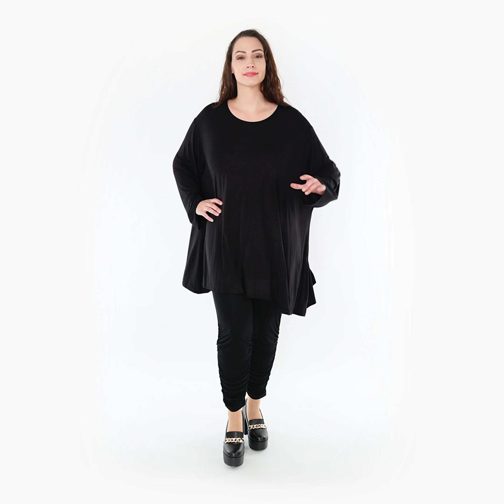  A-Form Bigshirt von AKH Fashion aus Bambus, 1356.00593, Schwarz, Unifarben, Schick, Modern