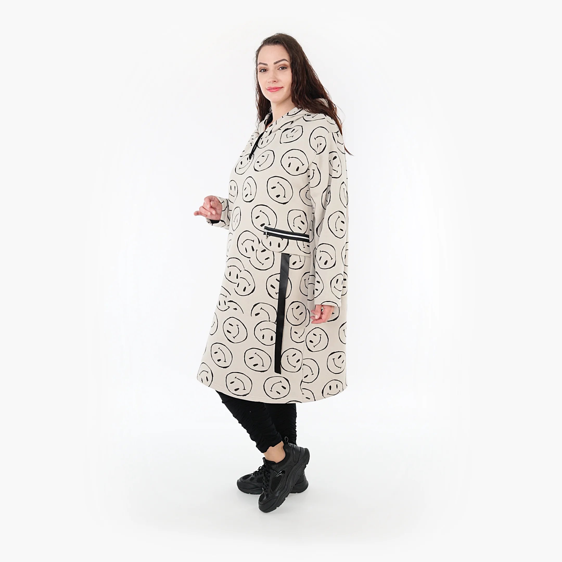  A-Form Bigshirt von AKH Fashion aus Baumwolle, 1361.06989, Beige-Schwarz, Schick, Modern