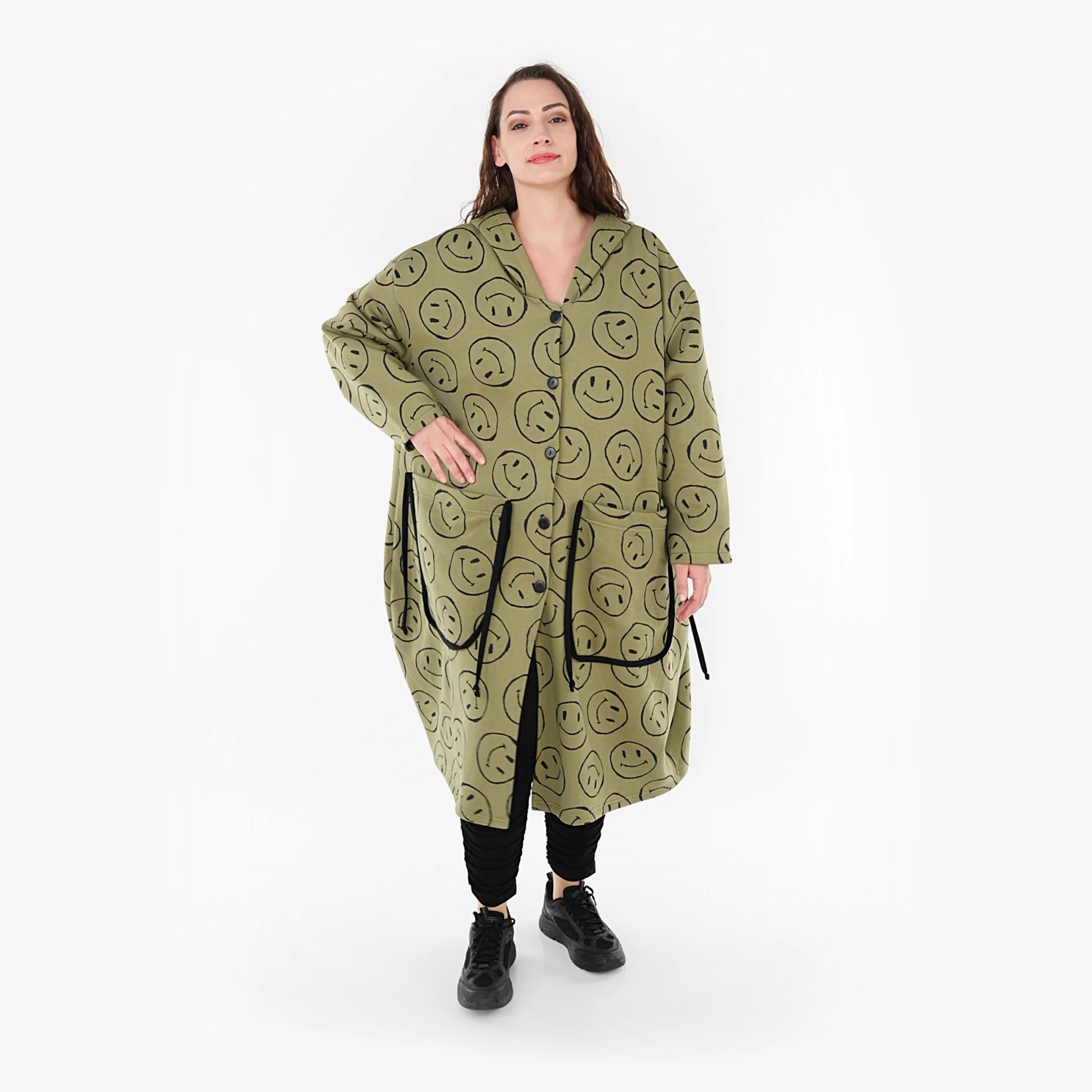  Oversize Ballonmantel in elegantem Olive-Schwarz mit flauschigem Tragegefühl für Herbst/Winter