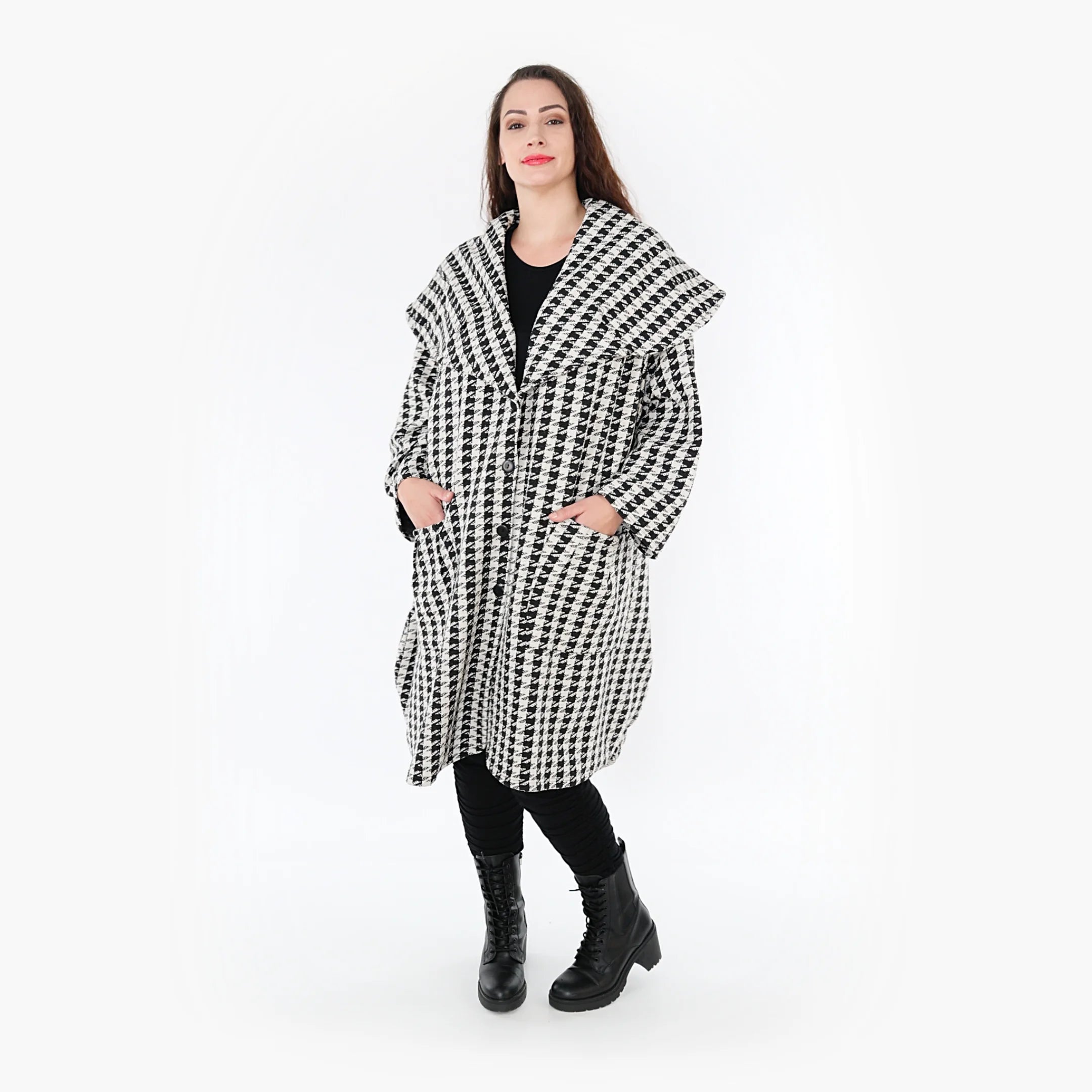 Ballonmantel von AKH Fashion aus Baumwolle, 1364.01776, Weiß-Schwarz, Schick, Modern
