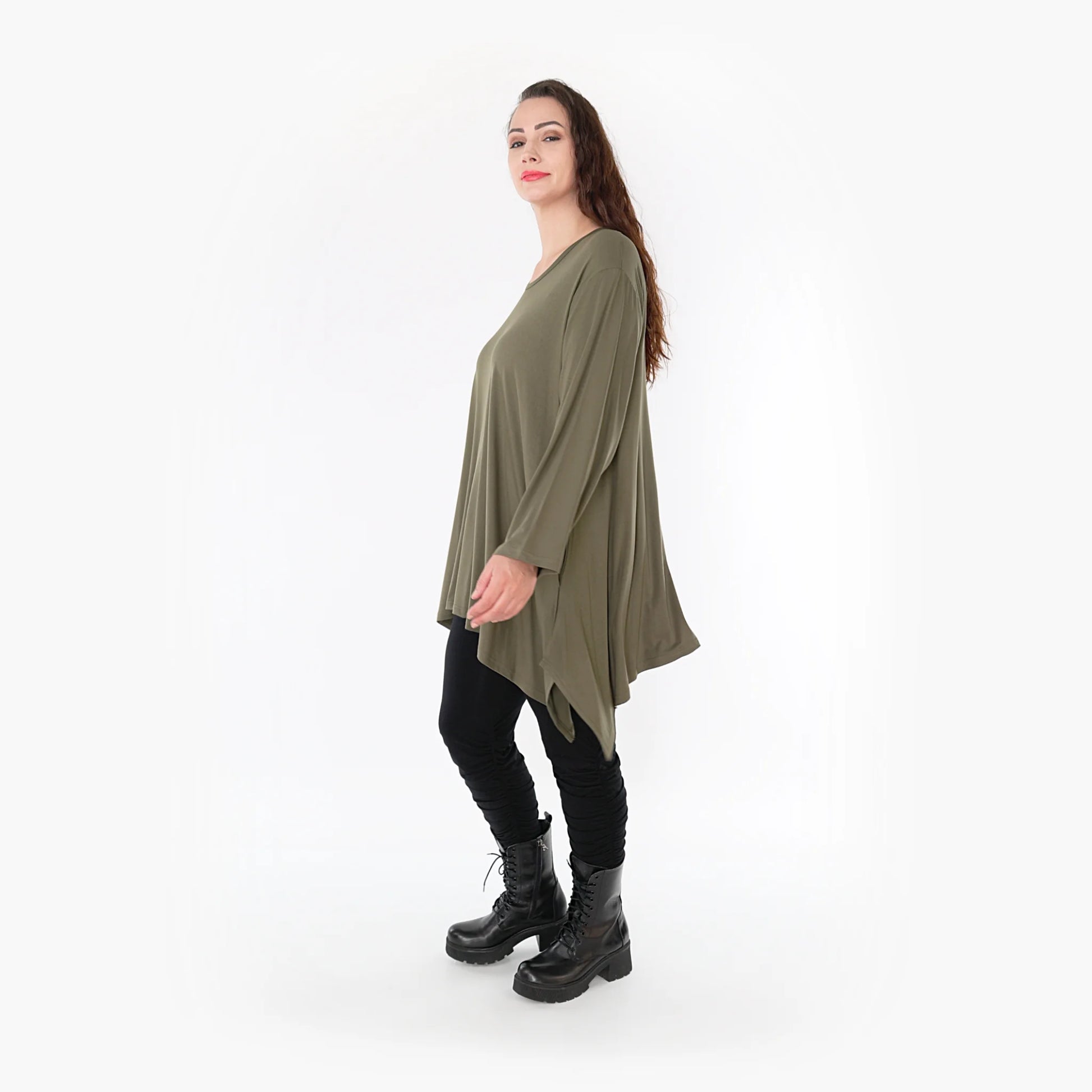  A-Form Shirt von AKH Fashion aus Viskose, 1233.1019L, Olive, Unifarben, Schick, Modern